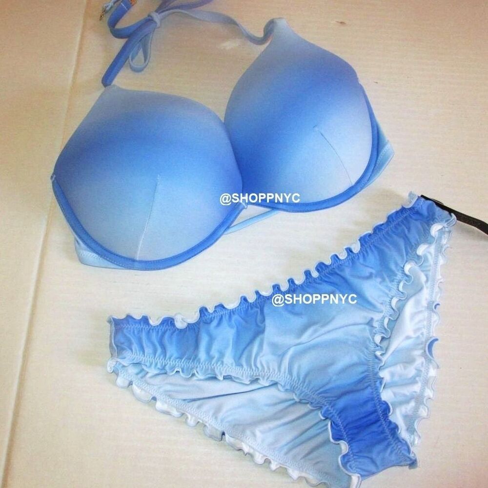 38D VICTORIA SECRET Swim Bombshell Push Up Top Bikini Set +2 Cup Ruffle Cheeky